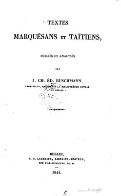 Textes Marcuesans et Taitiens, analyses. - Berlin, C. G. Luderit