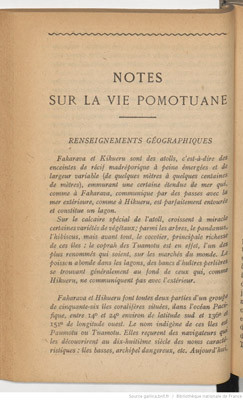 Notes sur la vie pomotuane (La revue hebdomadaire – 1925)
