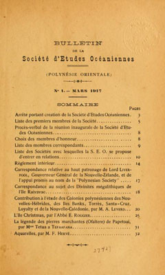 Bulletins de la Société des études océaniennes N° 1 à 4 (1917-1918)
