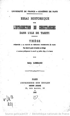 Essai historique sur l’introduction du christianisme sur l’île de Tahiti (1892)