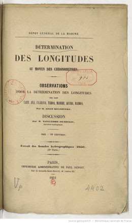 Détermination des longitudes au moyen des chronomètres (1851)