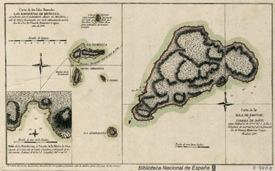 Carta de la Isla de Pascuas, ó Tierra de Dàvis & Carta de las Islas llamadas Las Marquesas de Mendoza Por D. Thomás Mauricio Lopez (1797)
