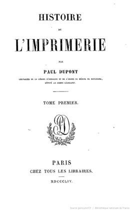 Histoire de l’imprimerie – Tome I (1854)