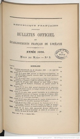 Bulletin officiel des Etablissements français de l’Océanie – Année 1896/3 Mars