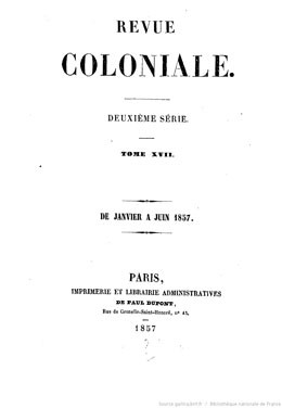 Note sur les îles de Tahiti et Morea – Revue coloniale (1857)