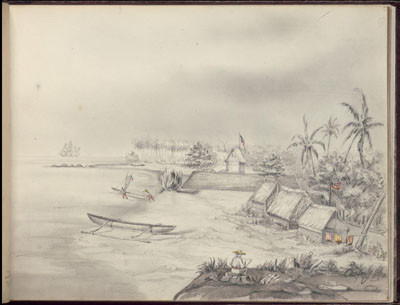 Fort français sur une île – Dessin de C.C. Antiq (1845-1847)