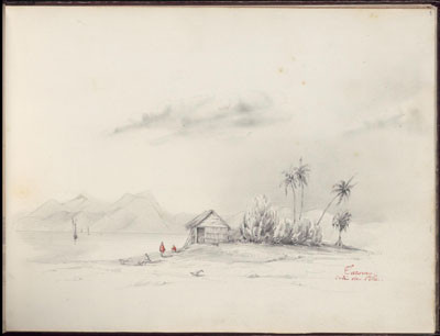 Taravao, côté de l’île – Dessin de C.C. Antiq (1847)