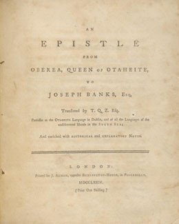 Un épître de Oberea, Reine de Otaheite, à Joseph Banks (1774)