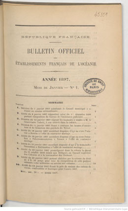 Bulletin officiel des Etablissements français de l’Océanie – Janvier 1897