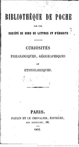 Curiosités philologiques, géographiques et ethnologiques (1855)