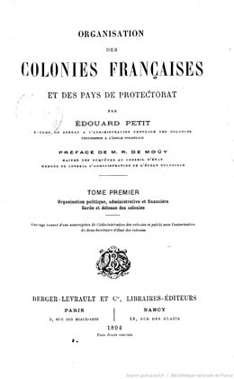 Organisation des colonies françaises et des pays de protectorat (1894)