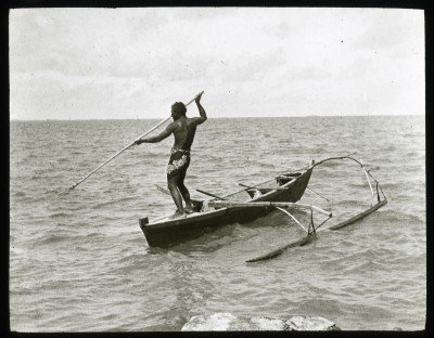 Pêcheur au harpon sur une pirogue – Mangareva (1921-1923)