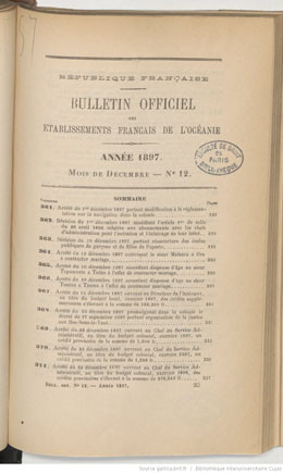 Bulletin officiel des Etablissements français de l’Océanie – Décembre 1897