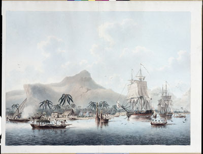 Vue de Huahine, une des îles de la Société dans les mers du sud (1787)