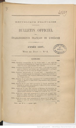 Bulletin officiel des Etablissements français de l’Océanie – Juin 1897
