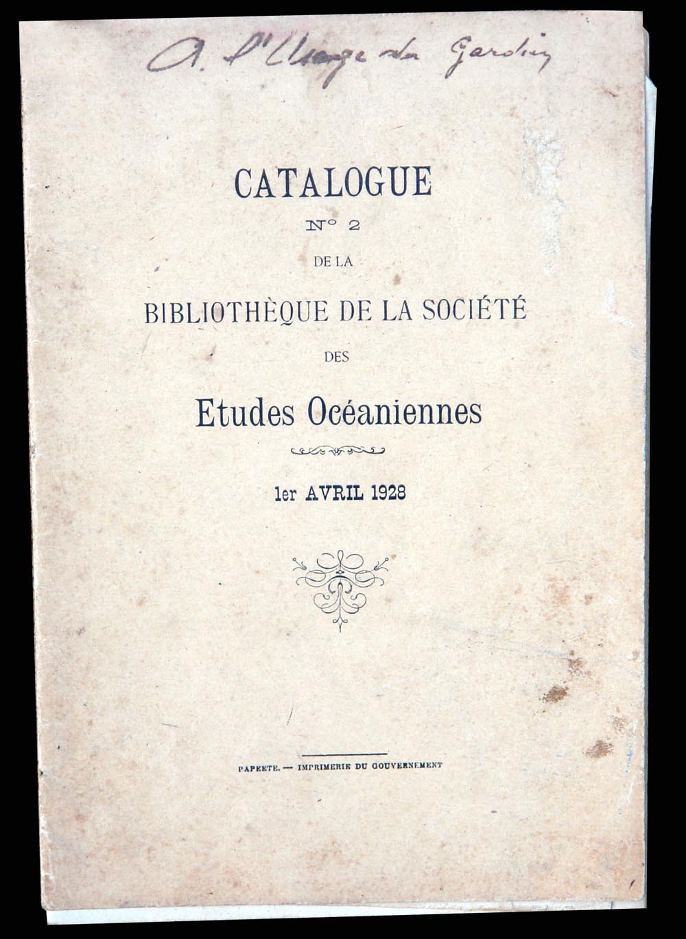 Extraits du catalogue N°2 de la Bibliothèque de la Société des Etudes Océaniennes (1928)