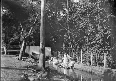 Femmes faisant la lessive dans un ruisseau à Papeete (1907)