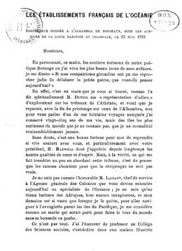 Etablissements français de l’Océanie, conférence donnée sous les auspices de la Ligue maritime et coloniale, le 23 juin 1921