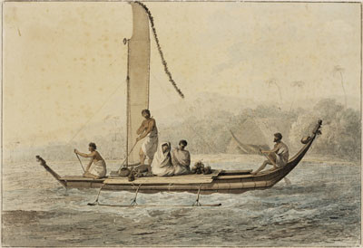 Pirogue de Tahiti par John Webber (1778)