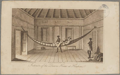 Intérieur de la maison de la reine à Huahine (1835)