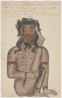 Pomare, roi de Tahiti, se peigne les cheveux avec le pied (1807)