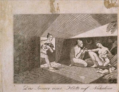Intérieur d’une hutte de Nuku Hiva (1804)
