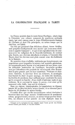 Questions diplomatiques et coloniales : La colonisation française à Tahiti (1906)