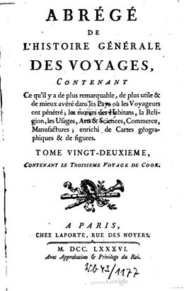 Abrégé du troisième voyage de Cook – Tome vingt-deuxième (1786)