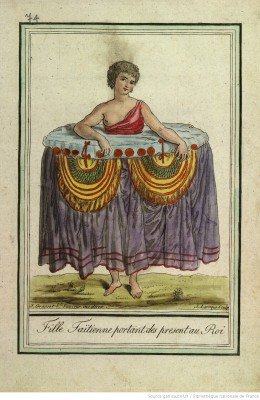 Fille taïtienne portant des présents au roi (1796)