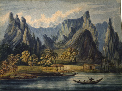 Opoa, île de Raiatea par Daniel Tyerman (1822)