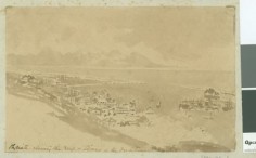 Papeete depuis les hauteurs avec vue sur Moorea (1854)