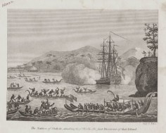 Natifs de Otaheite attaquant le capitaine Wallis