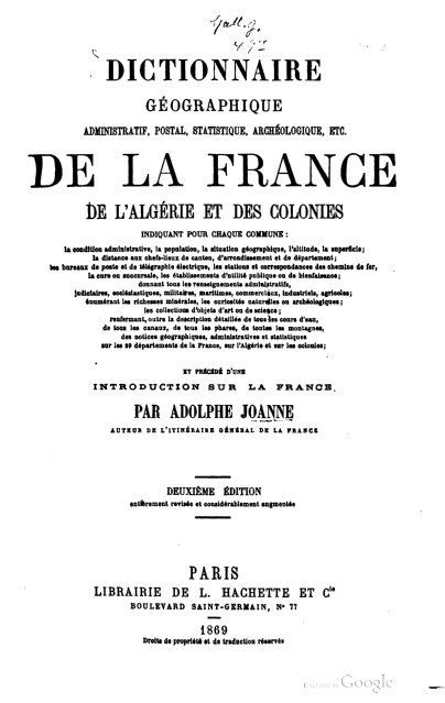 Dictionnaire géographique administratif, postal, statistique, archéologique, etc.