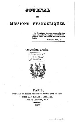 Journal des missions évangéliques – Cinquième année (1830)