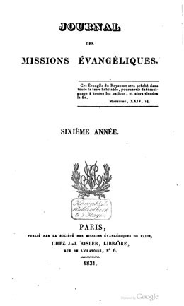 Journal des missions évangéliques – Sixième année (1831)