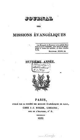 Journal des missions évangéliques – Huitième année (1833)