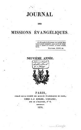 Journal des missions évangéliques – Neuvième année (1834)