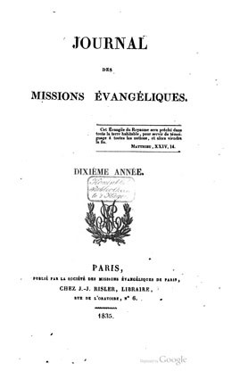 Journal des missions évangéliques – Dixième année (1835)