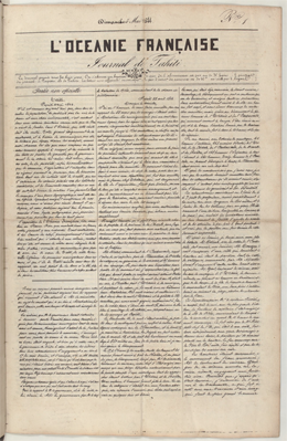 L’Océanie française – Journal de Tahiti – N°1 – 5 mai 1844