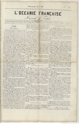L’Océanie française – Journal de Tahiti – N°21 du 22 septembre 1844