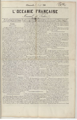 L’Océanie française – Journal de Tahiti – N°14 du 4 août 1844