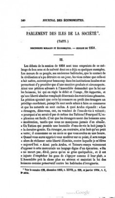 Journal des économistes – Parlement des îles de la Société – Partie III (1854)