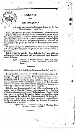 Décision de prise de possession des îles Marquises, le 1er mai 1842