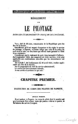 Règlement sur le pilotage dans les EFO (1853)