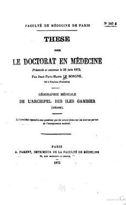 Géographie médicale de l’archipel des îles Gambier (1872)