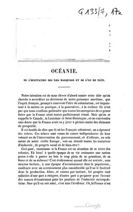 Océanie, de l’occupation des îles Marquises et de l’île de Taïti (1843)