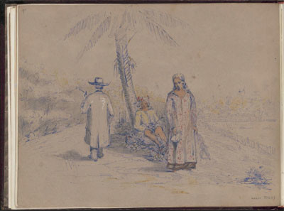 Deux Tahitiennes et un homme européen (1847)