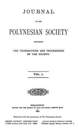 The journal of the Polynesian Society – Vol. I (1892)