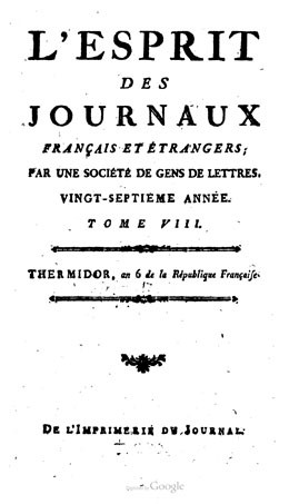 L’esprit des journaux – Lettres de Commerson (1798)