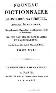 Nouveau dictionnaire d’histoire naturelle – Volume 17 (1803)